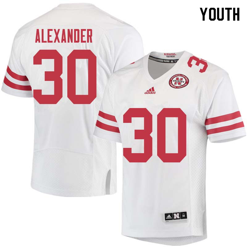 Youth #30 Quayshon Alexander Nebraska Cornhuskers College Football Jerseys Sale-White - Click Image to Close